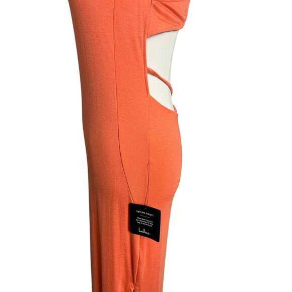 Lulus Orange Maxi Dress Casual Stretchy NWT DD5529 Large Tank Summer long - Picture 3 of 7